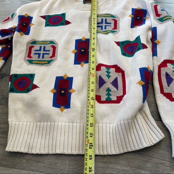 Boston Traders   Vintage Geometric Knit Sweater Cream Colour Shapes Size Medium - Picture 5 of 10